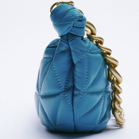 Zara QUILTED LEATHER BAG BLUE - Picture 2 of 5